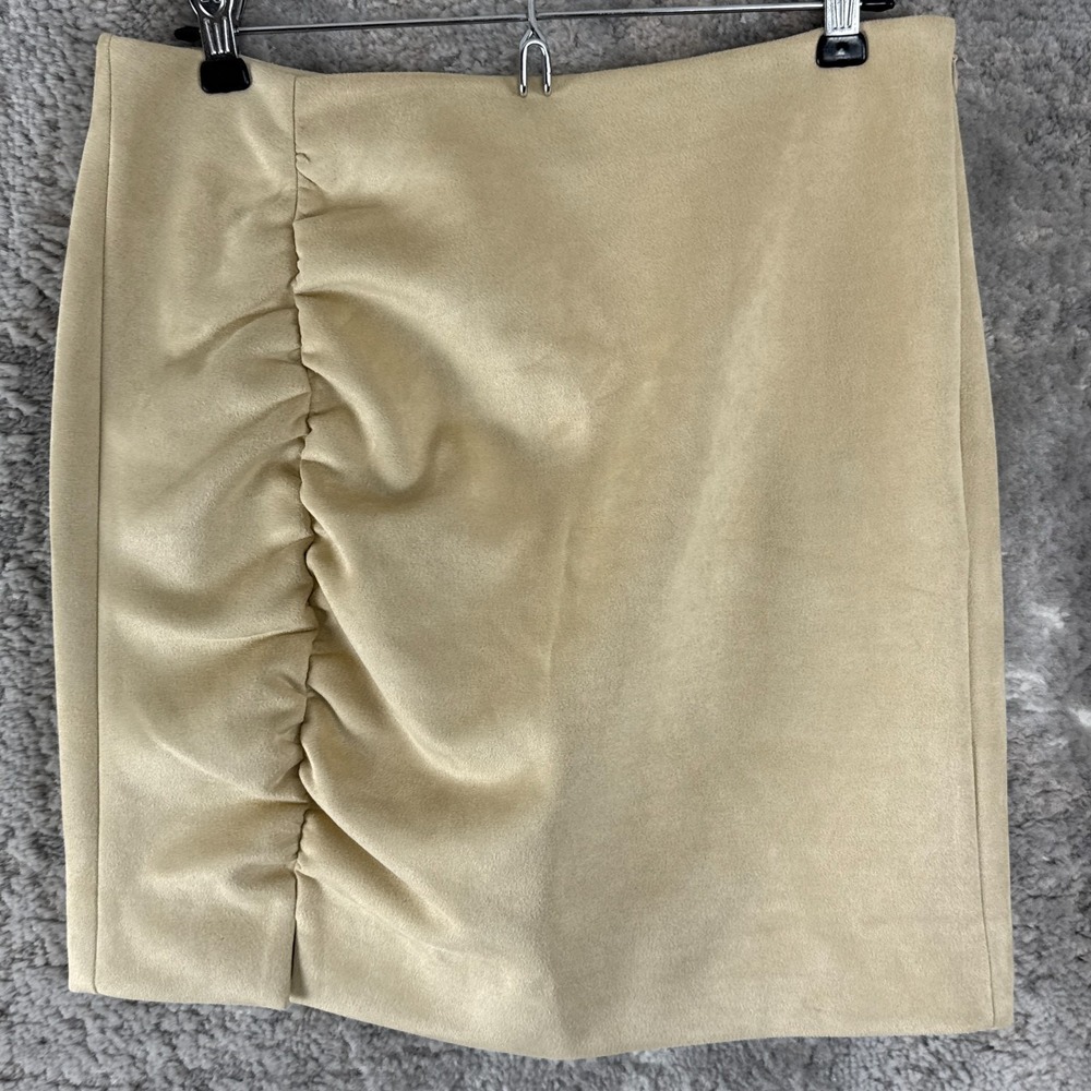 Free People‎ Size 10 Ruched Mini Pencil Skirt Beige ZIp Career Zip